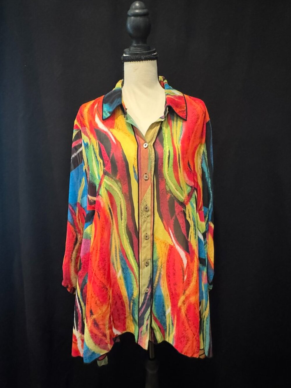 Ali Miles Multicolor Abstract-Print Tunic Blouse, Size L